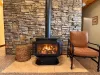 Propane fireplace located in the basement living room.