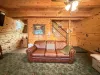 living room couch with view of the stairs.