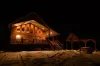 Huckleberry Lodge is beautiful at night.