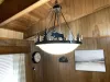 Light fixture with pine trees and moose that you might see.